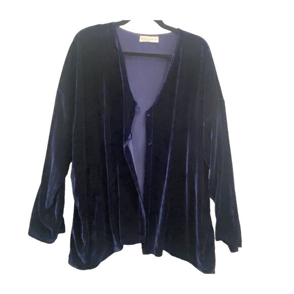Vtg BRYAN EMERSON Women Velvet Cardigan OS Blue Button Front Event Casual 93-10 - Picture 1 of 9